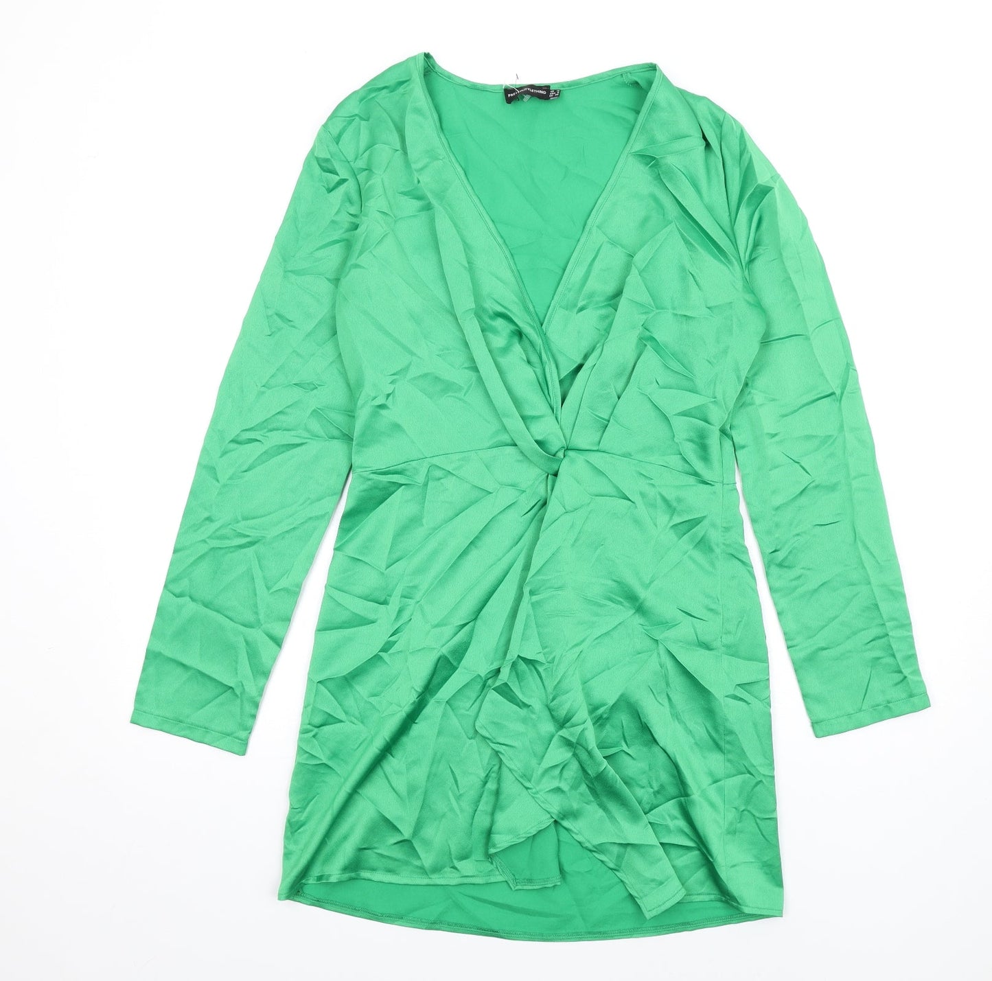 PRETTYLITTLETHING Womens Green Polyester Mini Size 12 V-Neck Zip