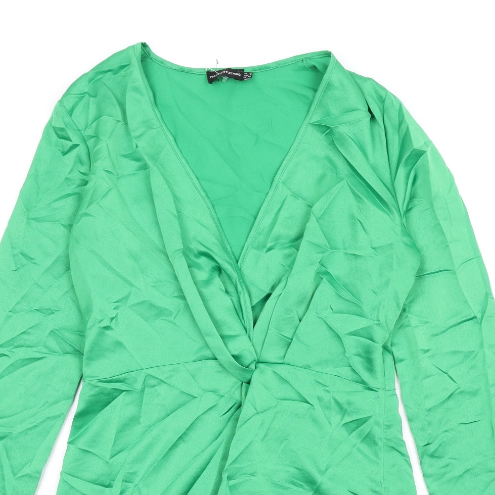 PRETTYLITTLETHING Womens Green Polyester Mini Size 12 V-Neck Zip