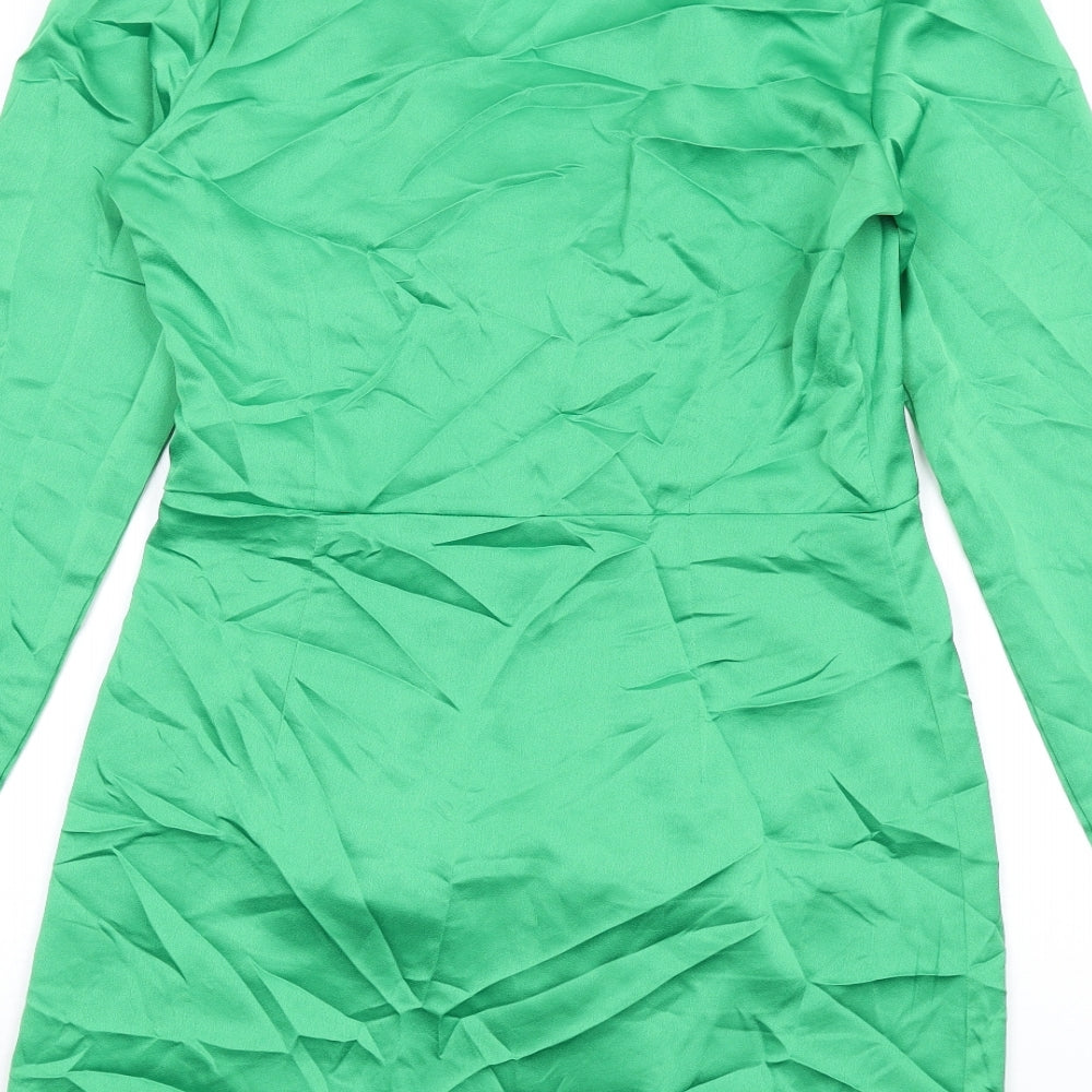 PRETTYLITTLETHING Womens Green Polyester Mini Size 12 V-Neck Zip