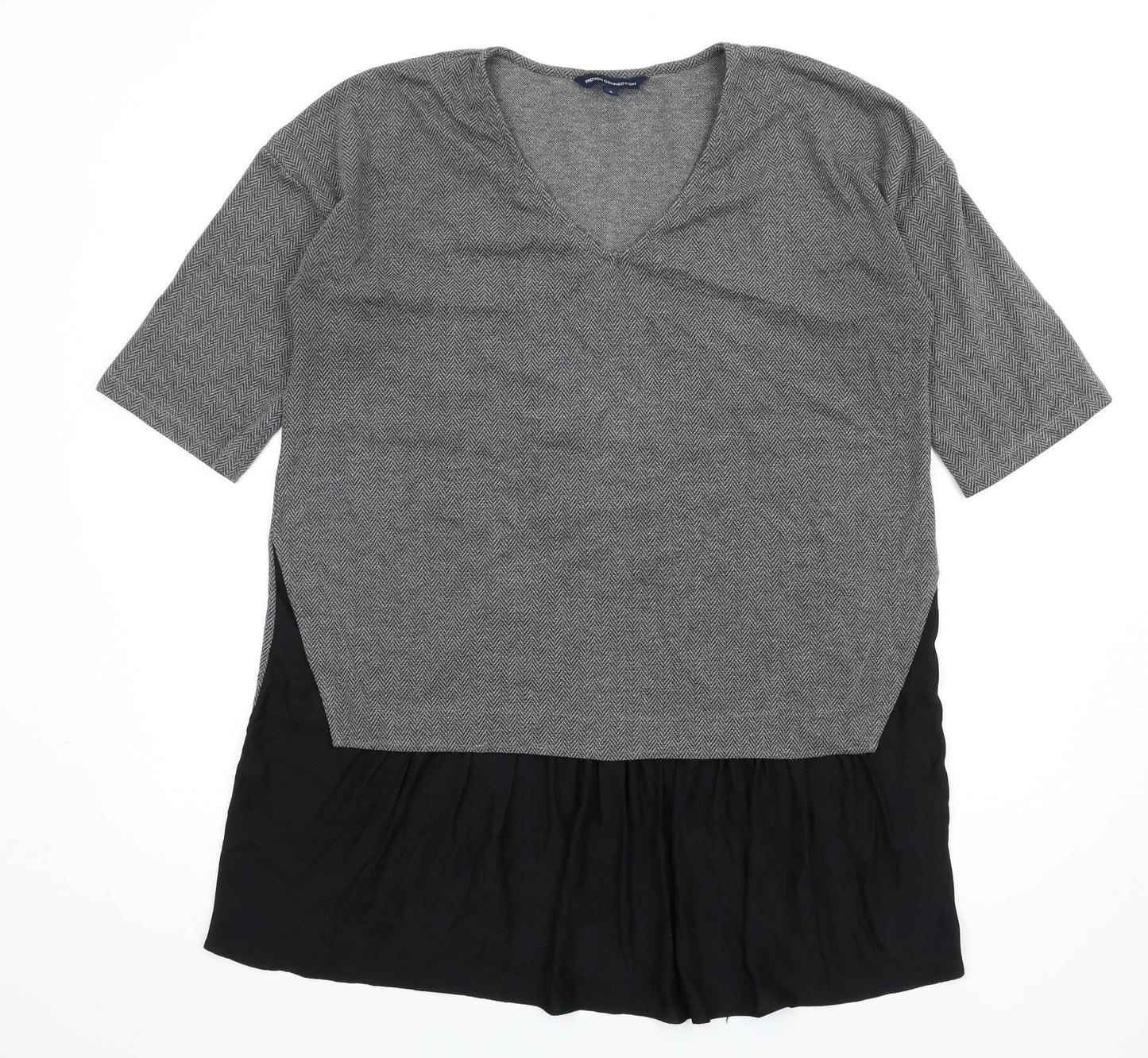 French Connection Womens Grey Herringbone Polyester T-Shirt Dress Size S V-Neck Pullover