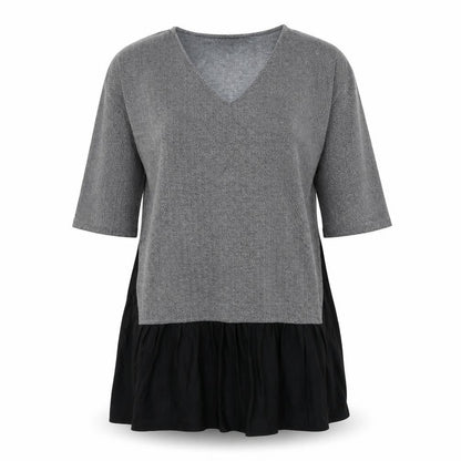 French Connection Womens Grey Herringbone Polyester T-Shirt Dress Size S V-Neck Pullover