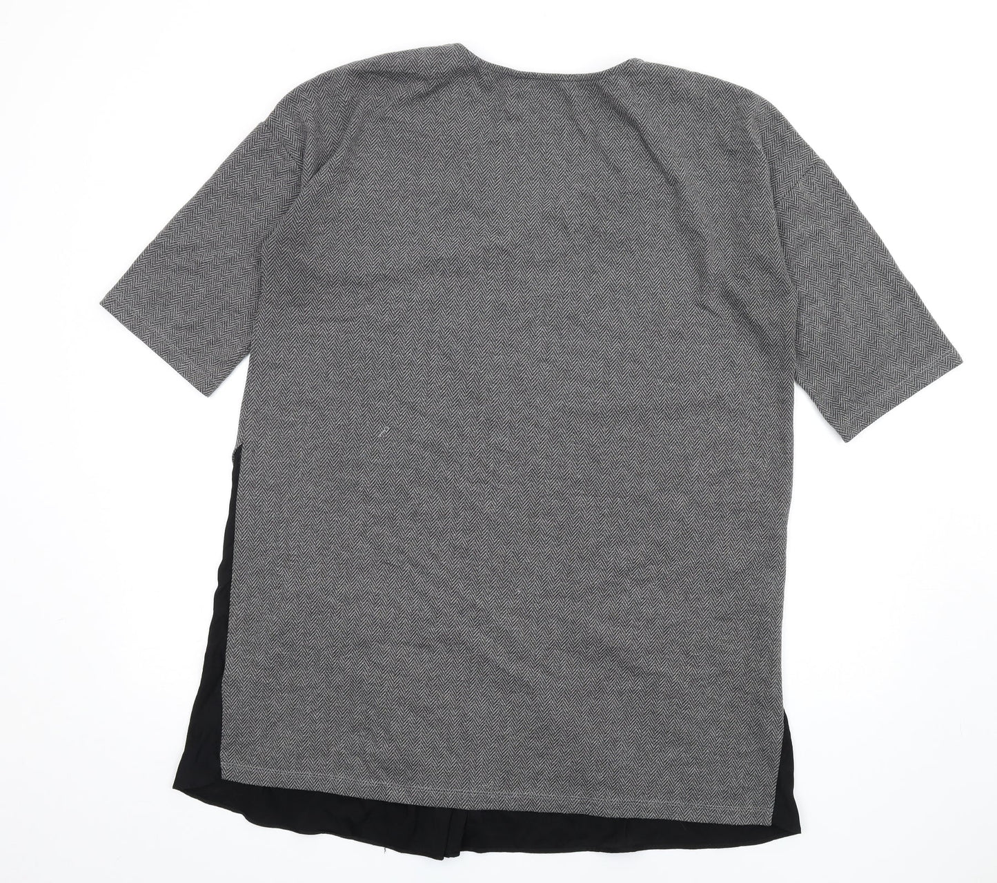 French Connection Womens Grey Herringbone Polyester T-Shirt Dress Size S V-Neck Pullover