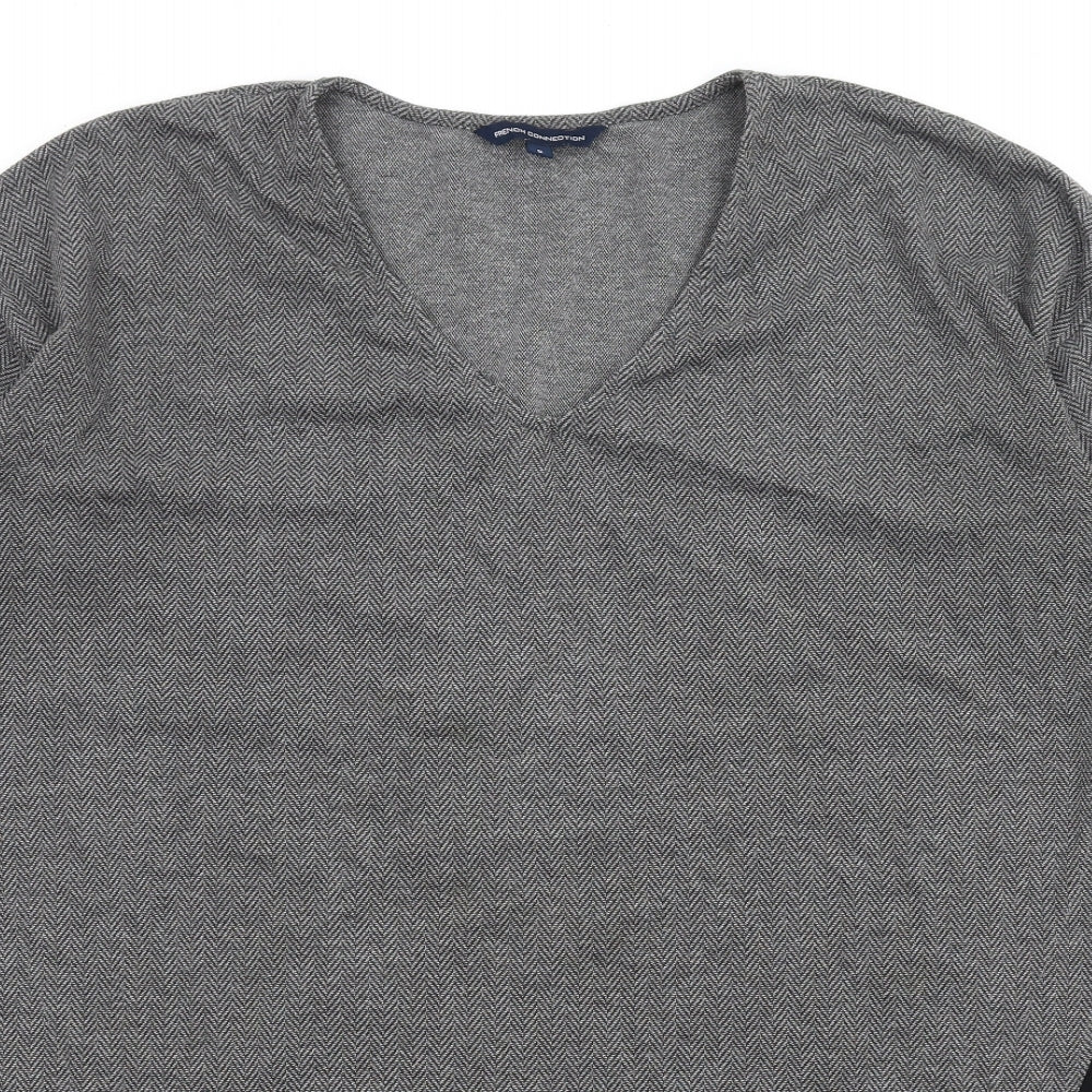 French Connection Womens Grey Herringbone Polyester T-Shirt Dress Size S V-Neck Pullover