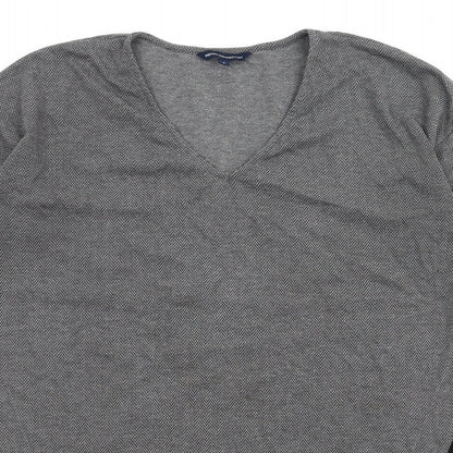 French Connection Womens Grey Herringbone Polyester T-Shirt Dress Size S V-Neck Pullover