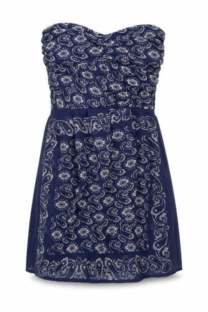 Mango Womens Blue Geometric Polyester Mini Size S Sweetheart Zip