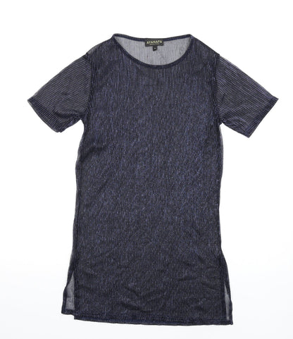 Ayanapa Womens Blue Polyester T-Shirt Dress Size S Round Neck Pullover