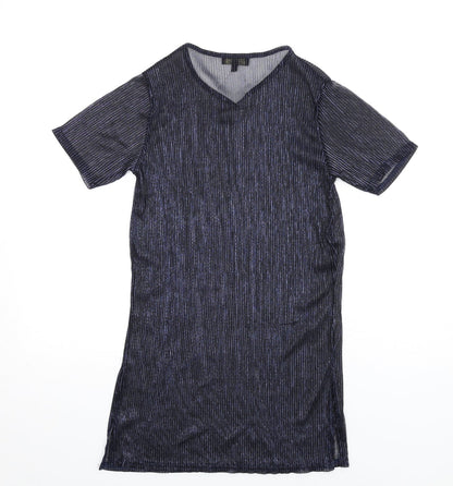 Ayanapa Womens Blue Polyester T-Shirt Dress Size S Round Neck Pullover