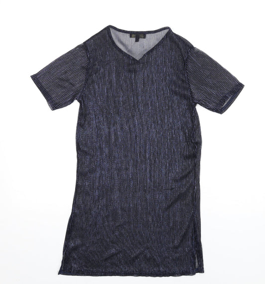 Ayanapa Womens Blue Polyester T-Shirt Dress Size S Round Neck Pullover