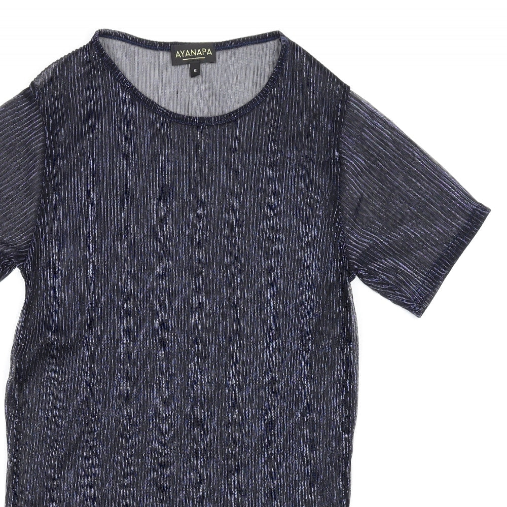 Ayanapa Womens Blue Polyester T-Shirt Dress Size S Round Neck Pullover