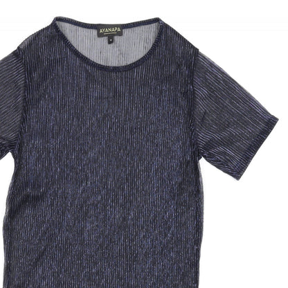 Ayanapa Womens Blue Polyester T-Shirt Dress Size S Round Neck Pullover