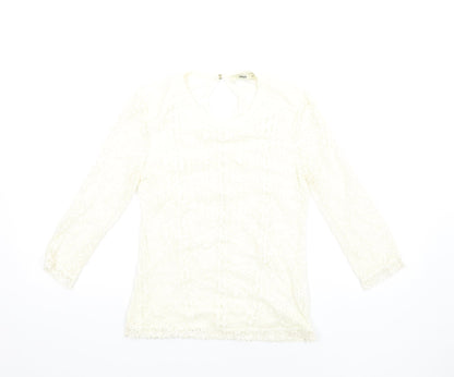 Oasis Womens Ivory Polyamide Basic T-Shirt Size XS Round Neck