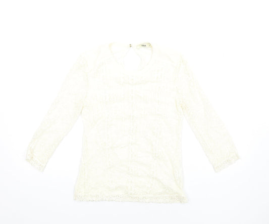 Oasis Womens Ivory Polyamide Basic T-Shirt Size XS Round Neck
