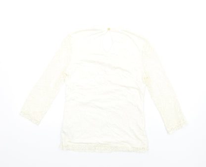 Oasis Womens Ivory Polyamide Basic T-Shirt Size XS Round Neck