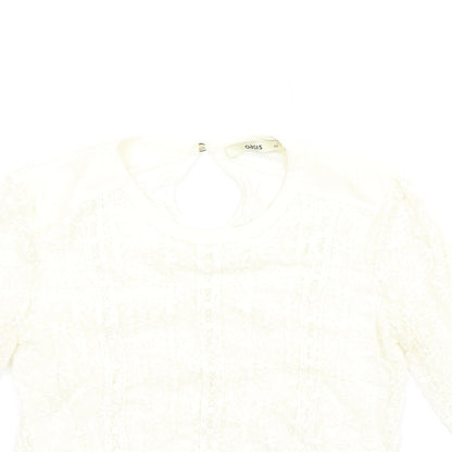 Oasis Womens Ivory Polyamide Basic T-Shirt Size XS Round Neck