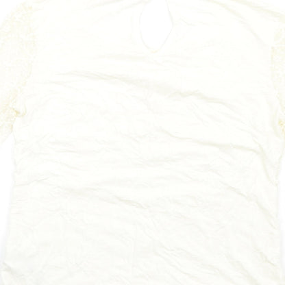 Oasis Womens Ivory Polyamide Basic T-Shirt Size XS Round Neck