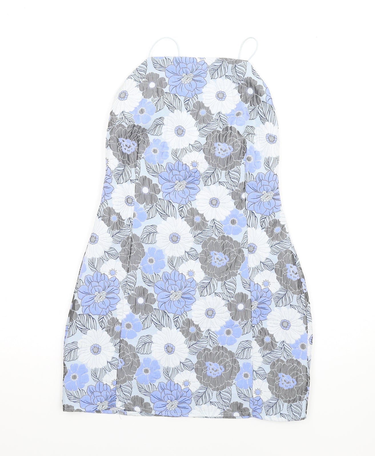 Missguided Womens Blue Floral Polyester Mini Size 10 Square Neck Zip