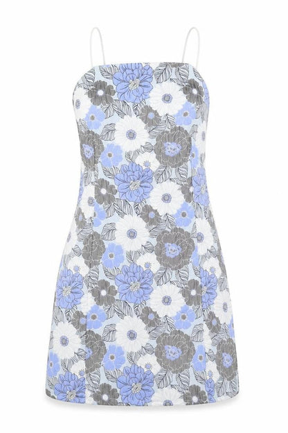 Missguided Womens Blue Floral Polyester Mini Size 10 Square Neck Zip