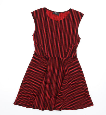 AX Paris Womens Red Polka Dot Polyester Skater Dress Size 8 Round Neck Pullover