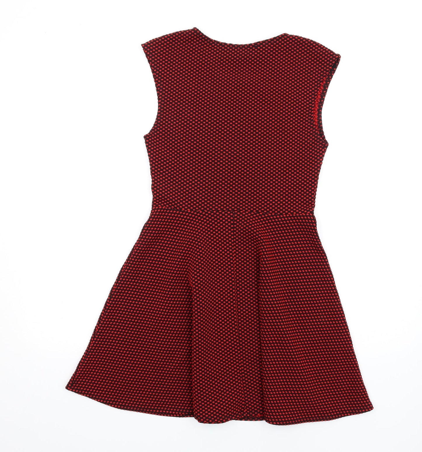 AX Paris Womens Red Polka Dot Polyester Skater Dress Size 8 Round Neck Pullover