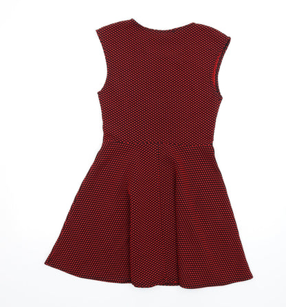 AX Paris Womens Red Polka Dot Polyester Skater Dress Size 8 Round Neck Pullover