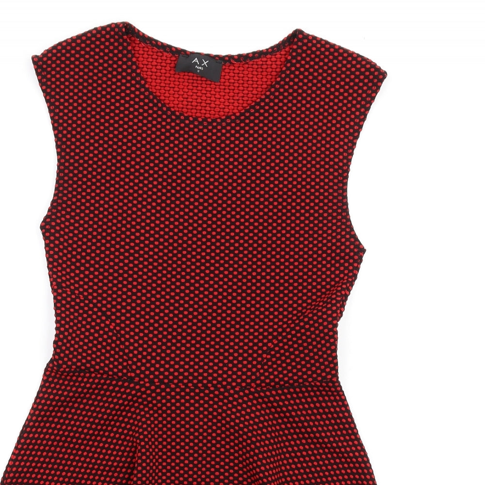 AX Paris Womens Red Polka Dot Polyester Skater Dress Size 8 Round Neck Pullover