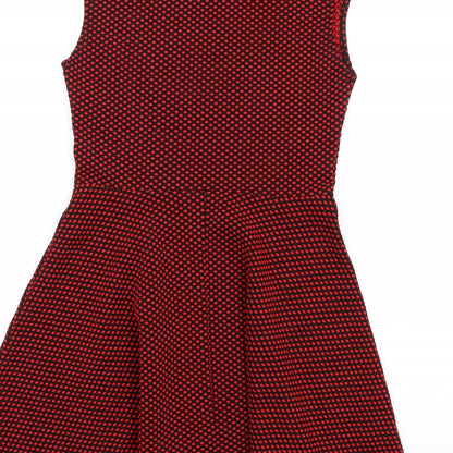 AX Paris Womens Red Polka Dot Polyester Skater Dress Size 8 Round Neck Pullover