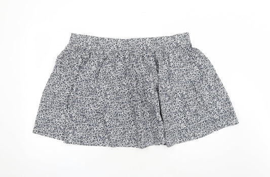 Marks and Spencer Womens Blue Floral Cotton Swing Skirt Size 22 - Elasticated Waist