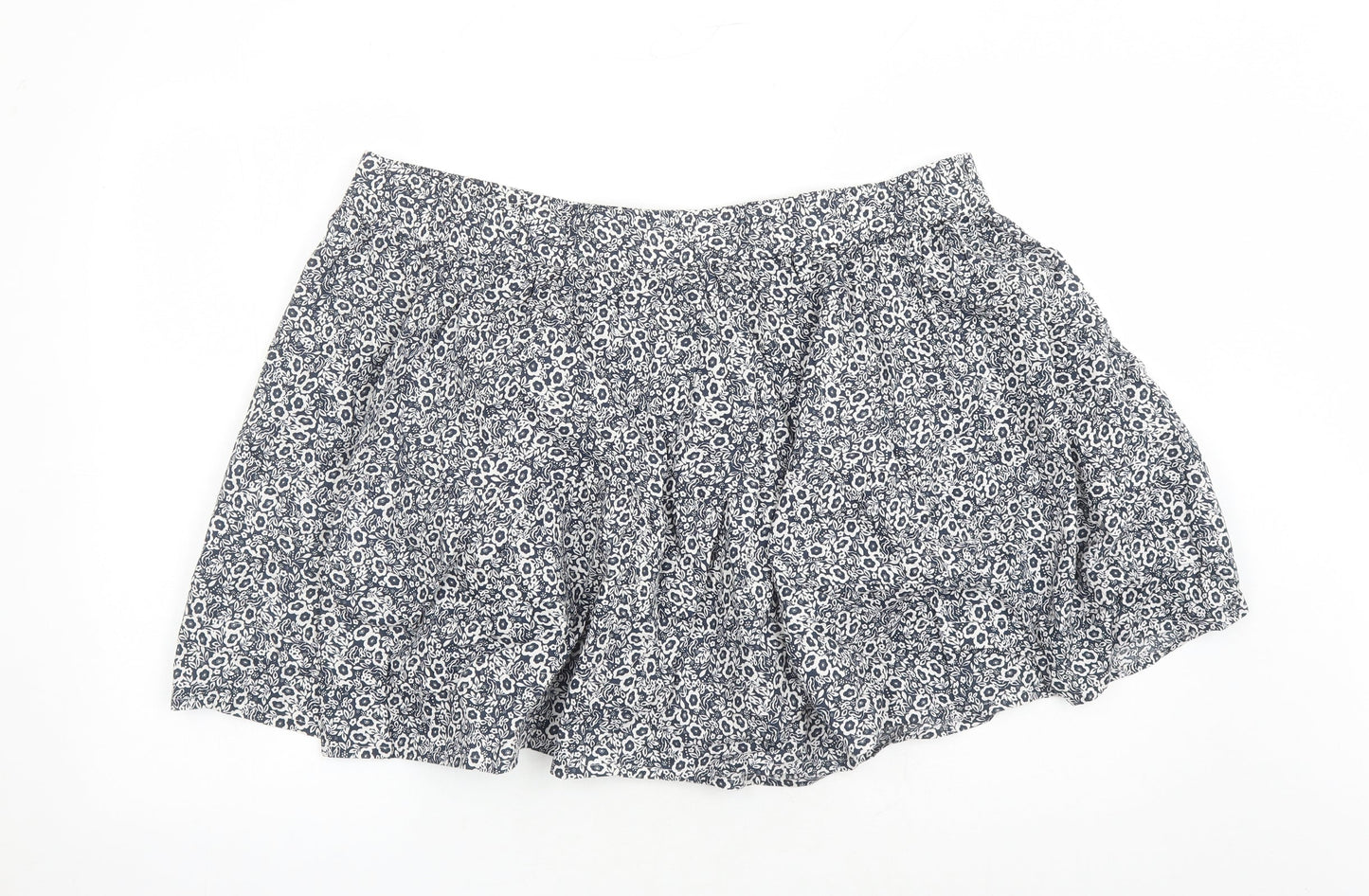 Marks and Spencer Womens Blue Floral Cotton Swing Skirt Size 22 - Elasticated Waist