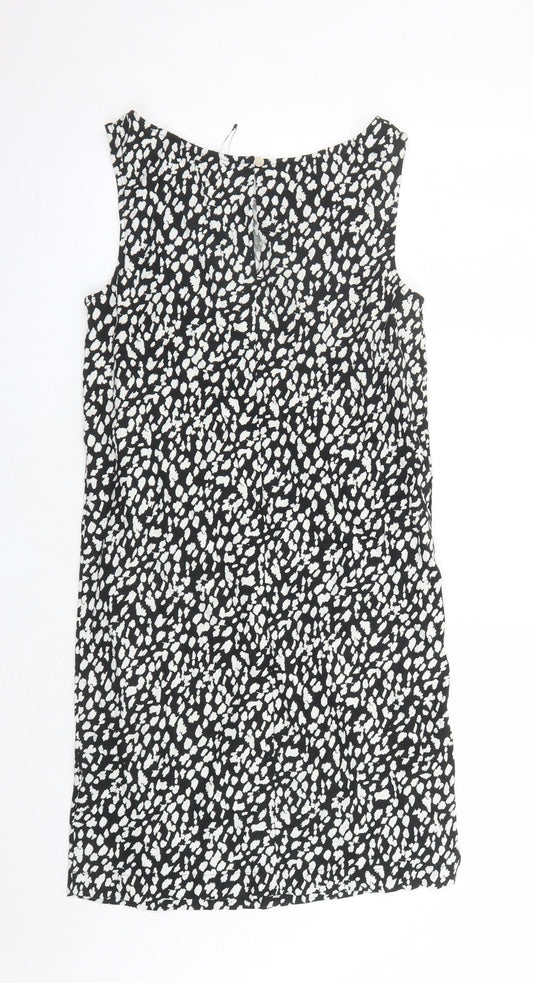Marks and Spencer Womens Black Geometric Linen A-Line Size 8 Round Neck Button