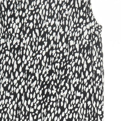 Marks and Spencer Womens Black Geometric Linen A-Line Size 8 Round Neck Button