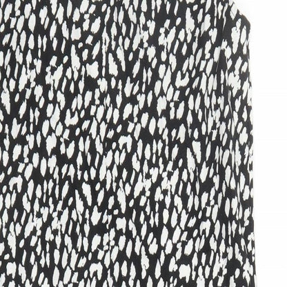 Marks and Spencer Womens Black Geometric Linen A-Line Size 8 Round Neck Button