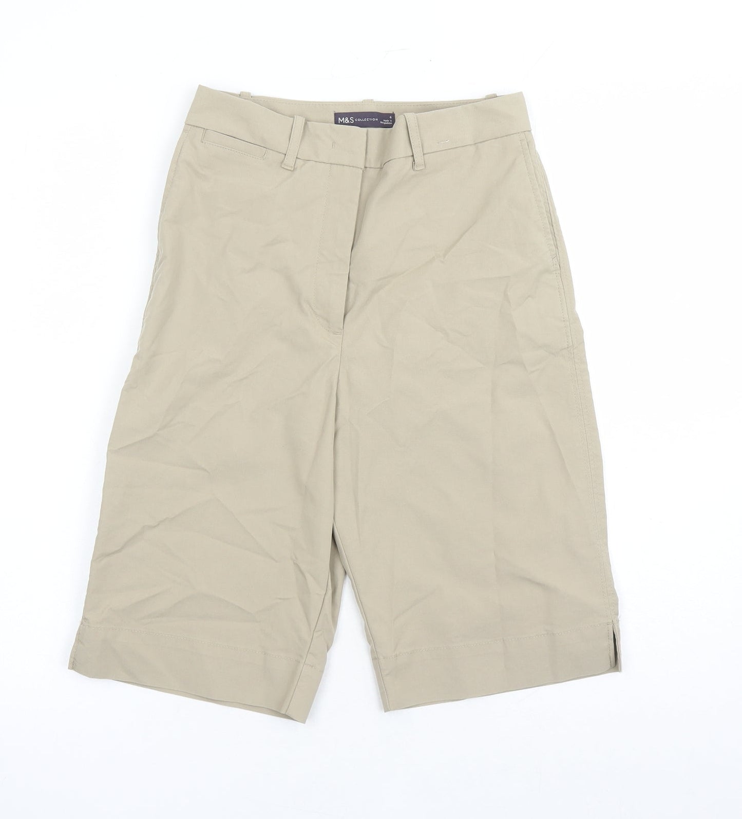 Marks and Spencer Womens Green Cotton Bermuda Shorts Size 6 L12 in Regular Zip