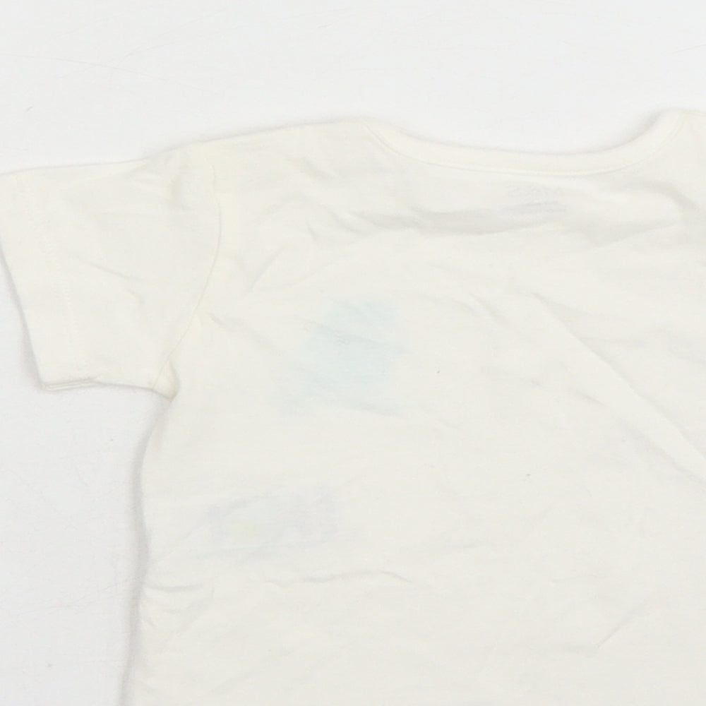 Marks and Spencer Boys White Cotton Basic T-Shirt Size 0-3 Months Round Neck Snap - Hippo Graphic