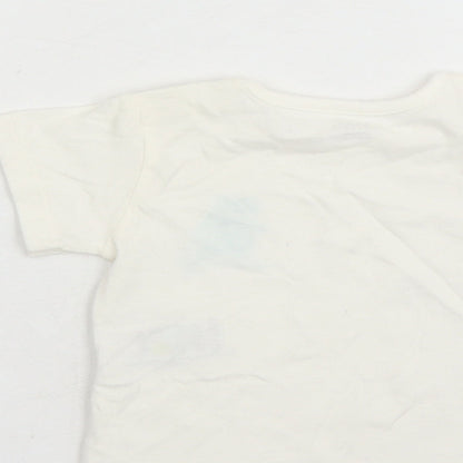Marks and Spencer Boys White Cotton Basic T-Shirt Size 0-3 Months Round Neck Snap - Hippo Graphic