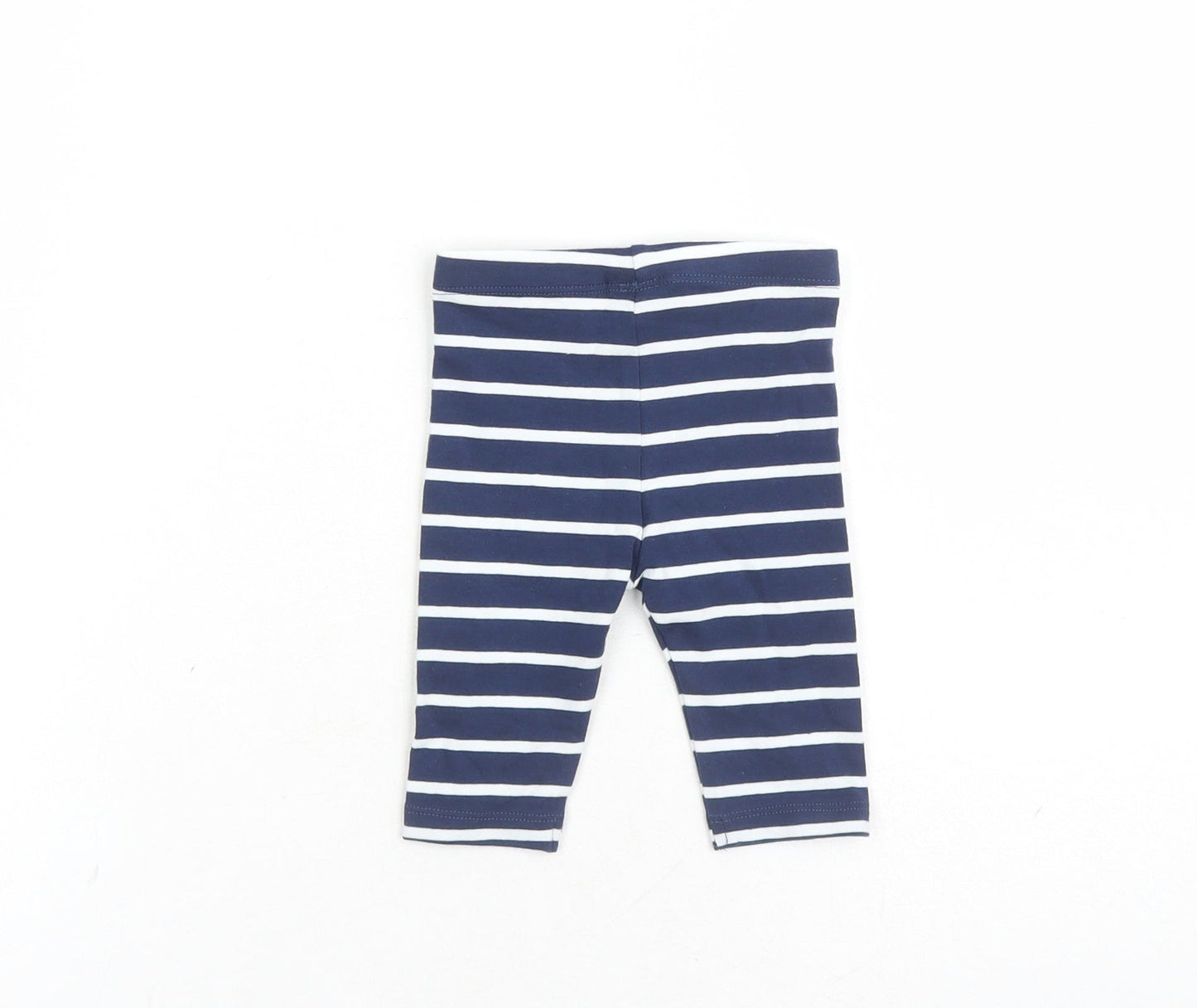 Marks and Spencer Girls Blue Striped Cotton Capri Leggings Size 0-3 Months - Stretch