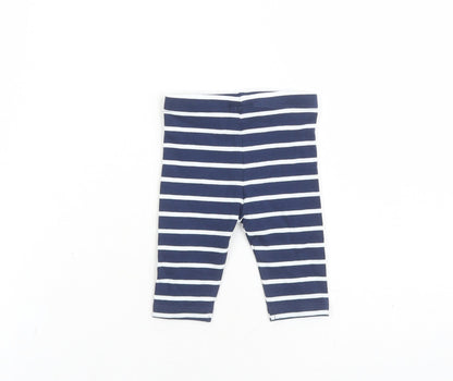 Marks and Spencer Girls Blue Striped Cotton Capri Leggings Size 0-3 Months - Stretch