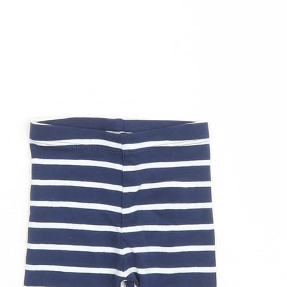Marks and Spencer Girls Blue Striped Cotton Capri Leggings Size 0-3 Months - Stretch