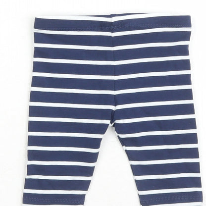 Marks and Spencer Girls Blue Striped Cotton Capri Leggings Size 0-3 Months - Stretch