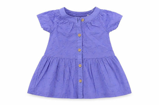Marks and Spencer Baby Blue Cotton A-Line Size 0-3 Months Round Neck Button - Embroidered