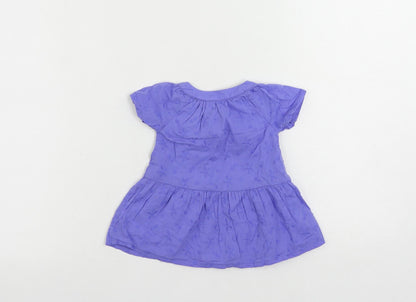 Marks and Spencer Baby Blue Cotton A-Line Size 0-3 Months Round Neck Button - Embroidered