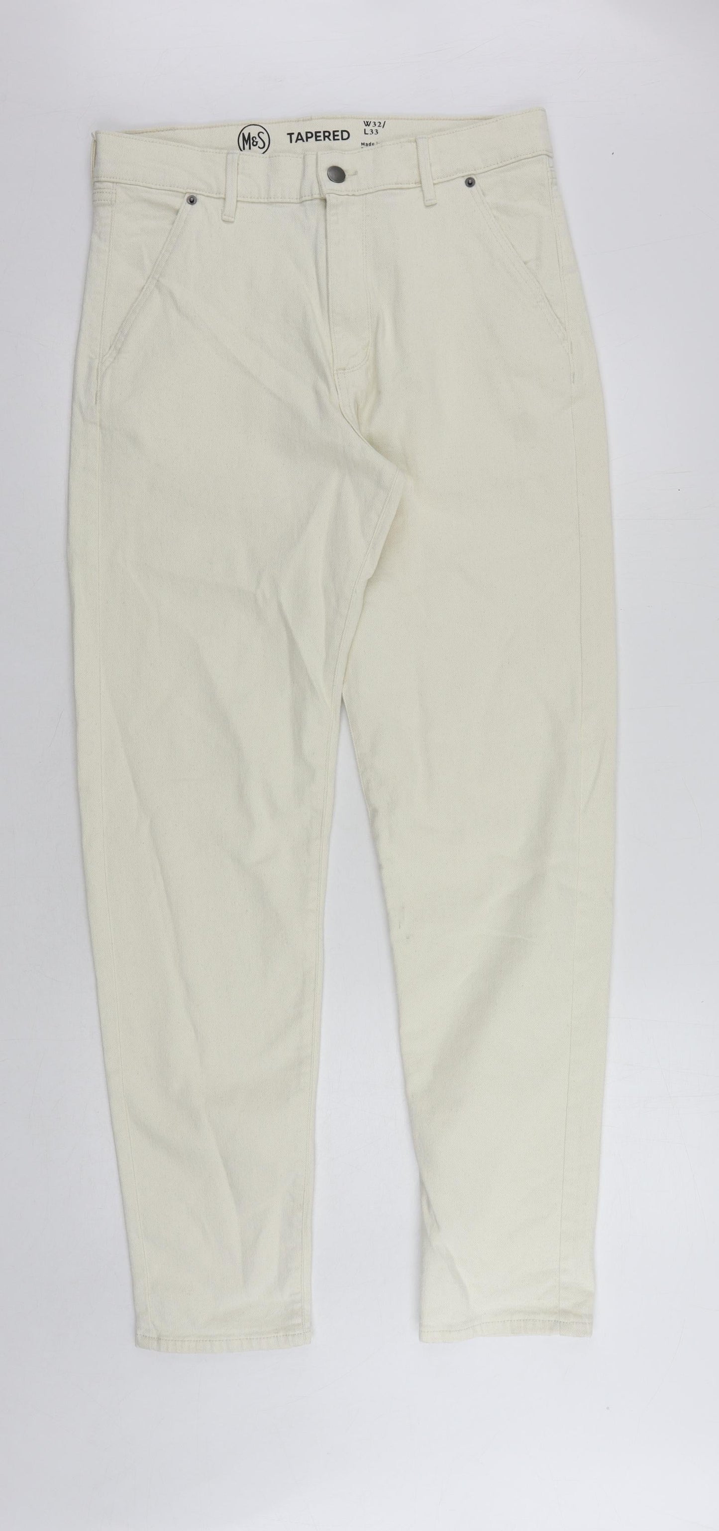 Womens UK Size 32 in Marks and Spencer Regular Fit  Ivory Trousers