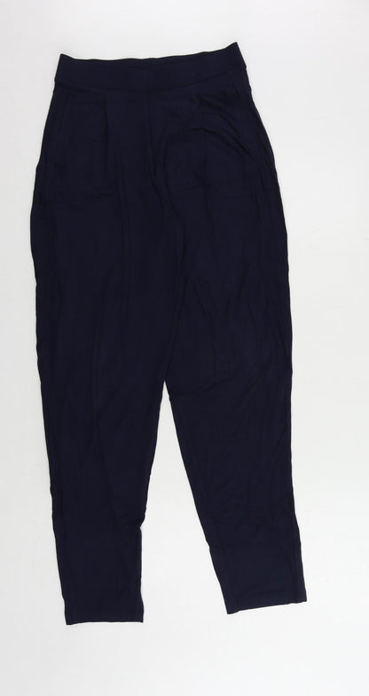 Marks and Spencer Womens Blue Viscose Jogger Trousers Size 8 L29 in Regular - Elastic Waist