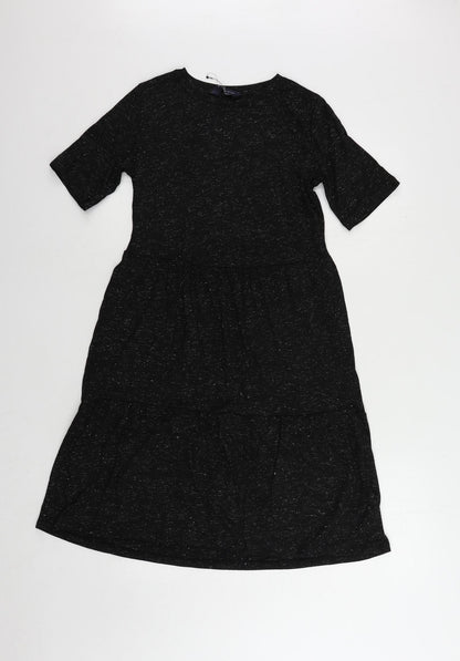 Marks and Spencer Womens Black Polyester T-Shirt Dress Size 8 Crew Neck Pullover - Glitter