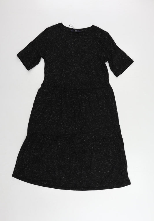 Marks and Spencer Womens Black Polyester T-Shirt Dress Size 8 Crew Neck Pullover - Glitter