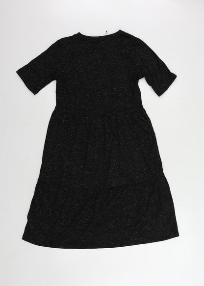 Marks and Spencer Womens Black Polyester T-Shirt Dress Size 8 Crew Neck Pullover - Glitter