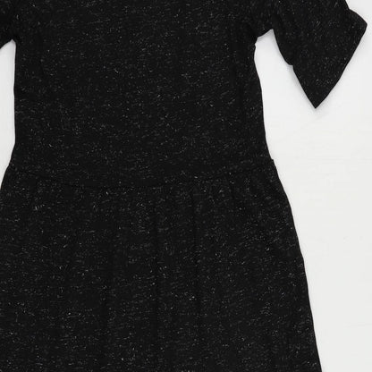 Marks and Spencer Womens Black Polyester T-Shirt Dress Size 8 Crew Neck Pullover - Glitter