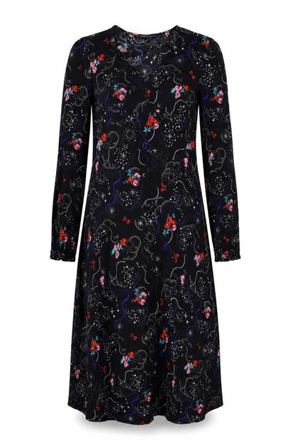 Marks and Spencer Womens Black Geometric Viscose A-Line Size 10 V-Neck Zip