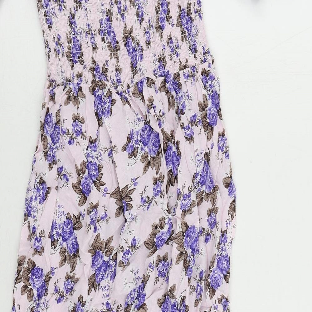 Topshop Womens Pink Floral Viscose A-Line Size 8 Off the Shoulder Pullover - Shirred