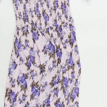 Topshop Womens Pink Floral Viscose A-Line Size 8 Off the Shoulder Pullover - Shirred