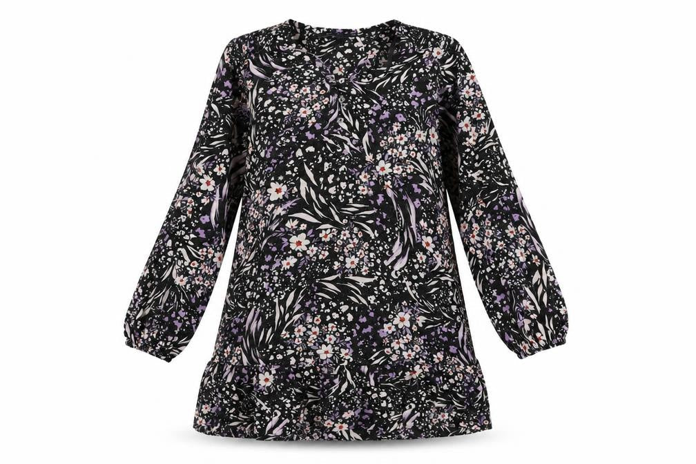 Marks and Spencer Womens Black Floral Viscose A-Line Size 16 V-Neck Button - Ruffle